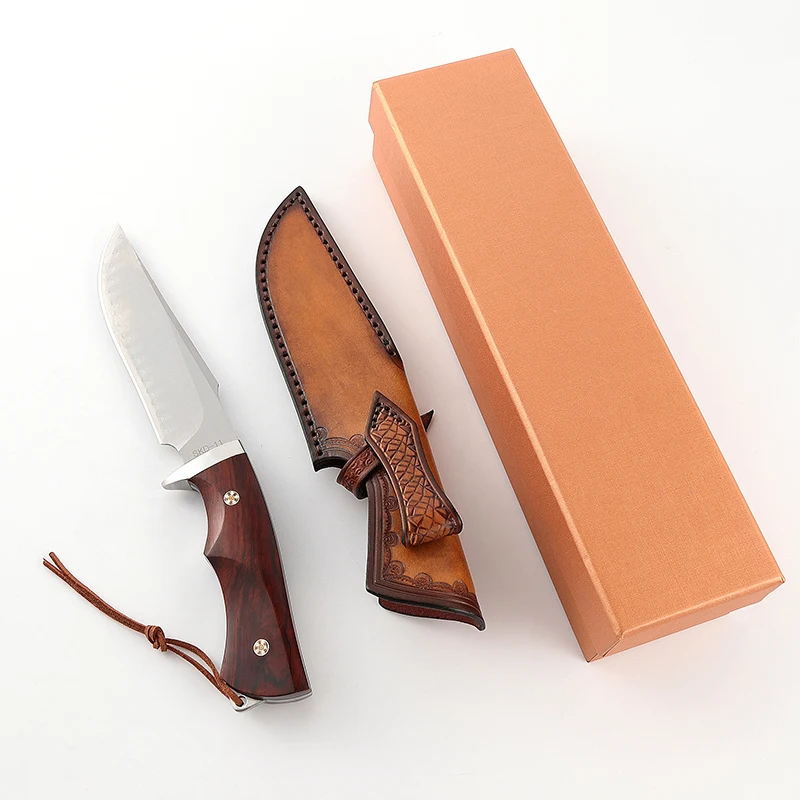 Free Sample High Quality SKD 11 Steel Knife Fixed Blade Sand Iron Wood Handle Hunting Knife Bowie Knife For Camping