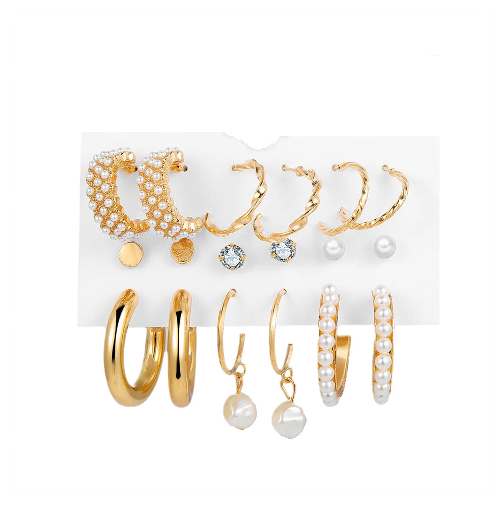 Exquisite 21524 hoop earrings  alloy jewelry trendy pearl earings for women 2021 jewelry set earrings set