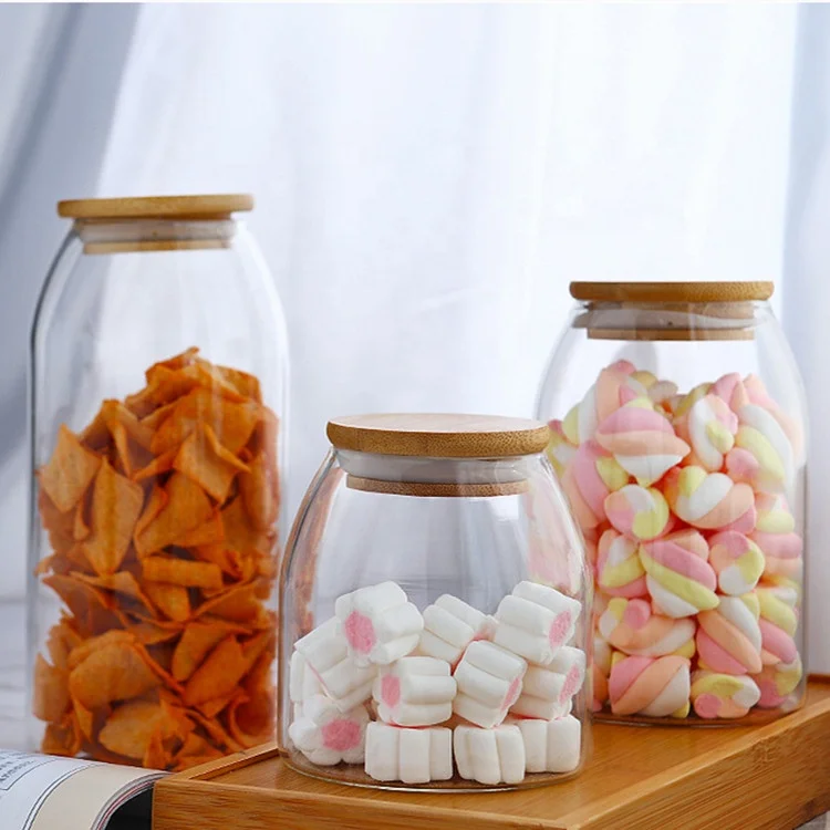 empty high borosilicate glass jars glass unique jars containers with acacia wood lid