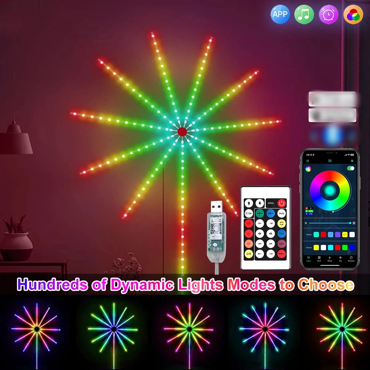 USB RGB Светодиодная лента фейерверк мечтательный метеоритный светильник музыкальное приложение управление звуком украшение для свадьбы праздников спальни IP65 входное напряжение 5 В