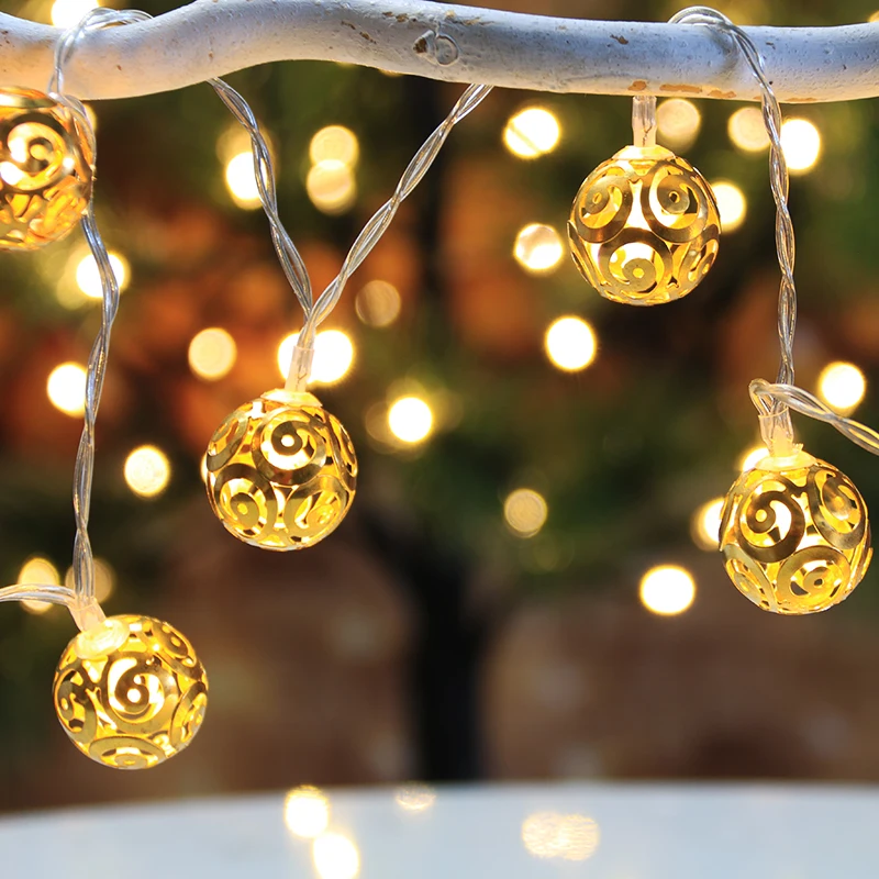 10 lights battery christmas led string light with golden metal ball for holiday and home decoration
