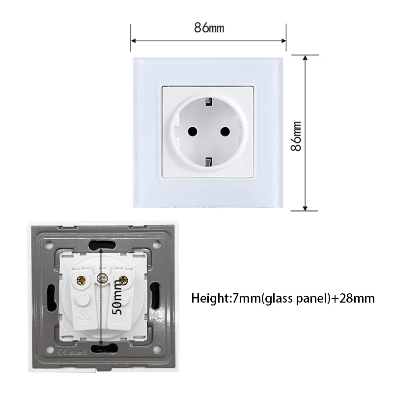 EU FR Russia Standard Socket Panel Touch Switch With Crystal Glass Frame White Black DIY Home Improvement