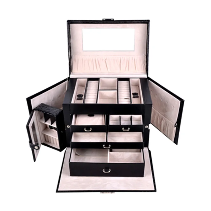 Шкатулка для ювелирных изделий из черной кожи органайзер под крокодила дорожная шкатулка большого размера драгоценностей подарок с пользовательским логотипом на День