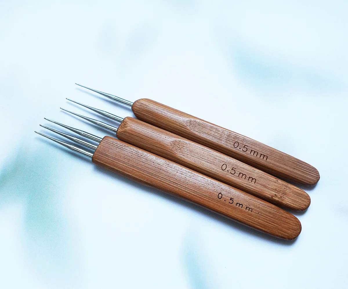 10-PCS Bamboo Crochet Needle Hooks.100% Natural Bamboo Handle Tool Making Dreadlock Braiding Hair.