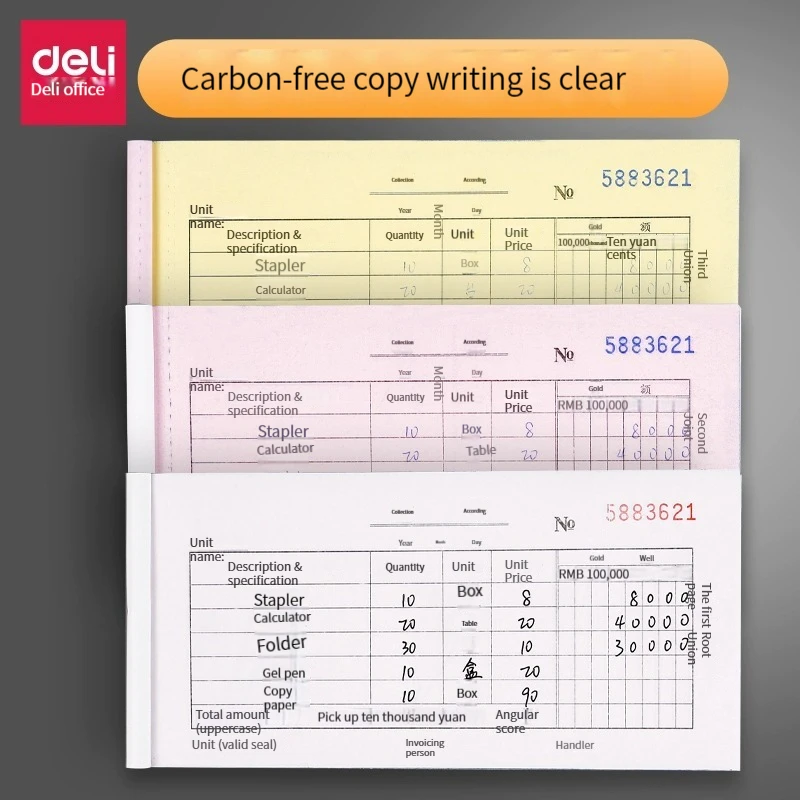 Deli 6055 receipt single hand handwritten carbonless copy paper