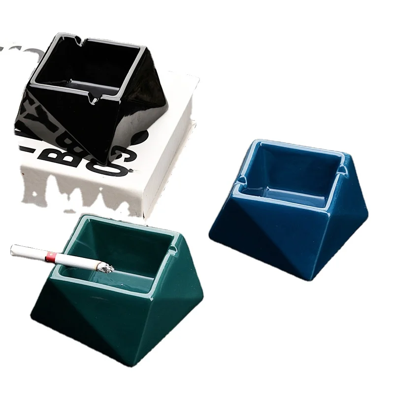 
Dustproof color ashtray geometric shape with bamboo cover fashion innovative personality cheap cigar ashtray 