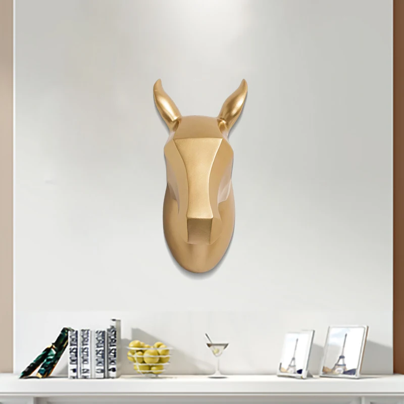 Custom home crafts 3D geometry gold resin horse head sculpture for wall decoration