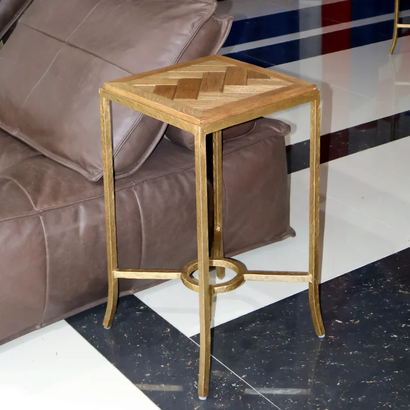 wholesale coffee table set 2  modern square wooden top metal steel side table for living room metal forged iron smart table
