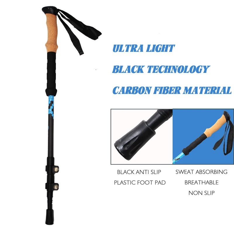 HOT! 2024 Adjustable Alpenstock Outdoor Equipment Carbon Fiber Alpenstock Climbing Walking Stick