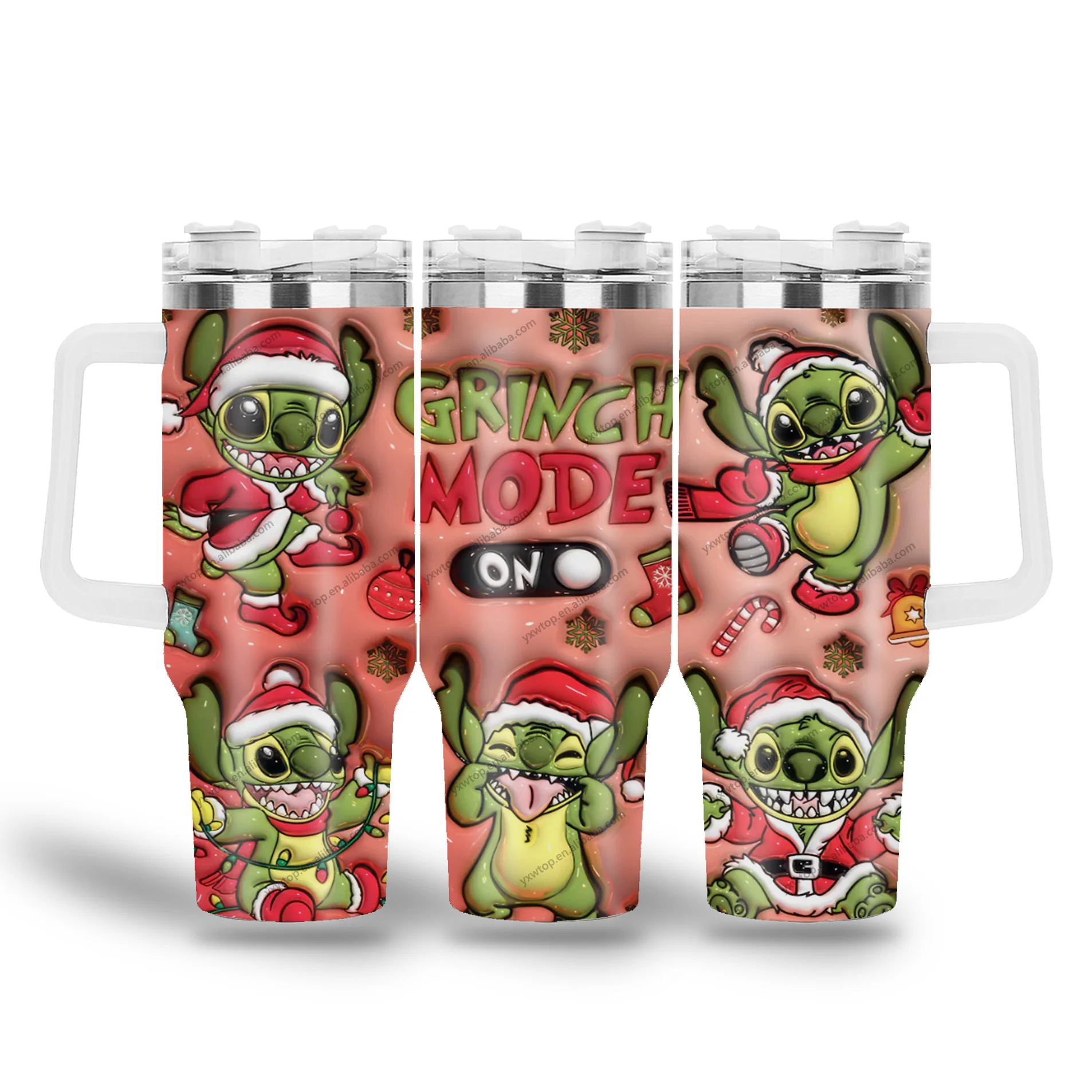custom 3d Inflation Grin Christmas Cartoon stitch  character Stainless Steel 40oz Vacuum Insulated flask Tumbler with straws