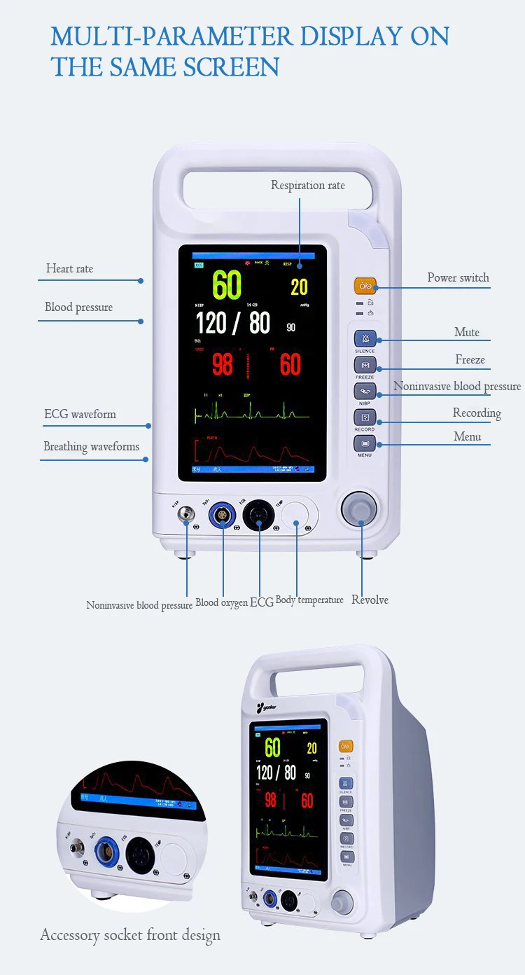 Hospital Emergency Monitor Multiparameter Monitor Portable Mini Ambulance Patient Monitor