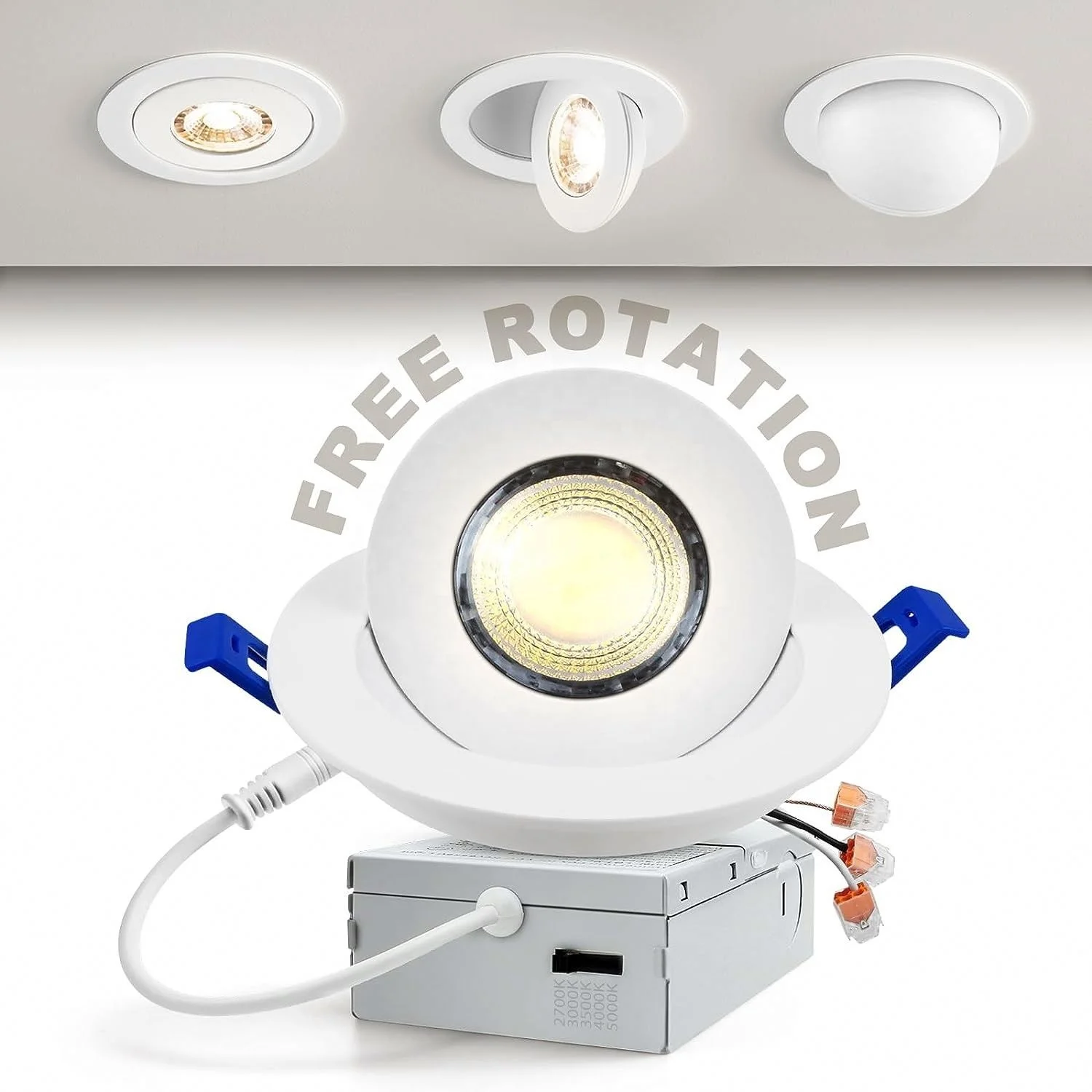 Gimbal Recessed Lighting w J-Box, Lanbot ETL 3/4/6 inch, Square, 9W, 3CCT, CRI90+, 750LM, Dimmable, ETL, Wet Location