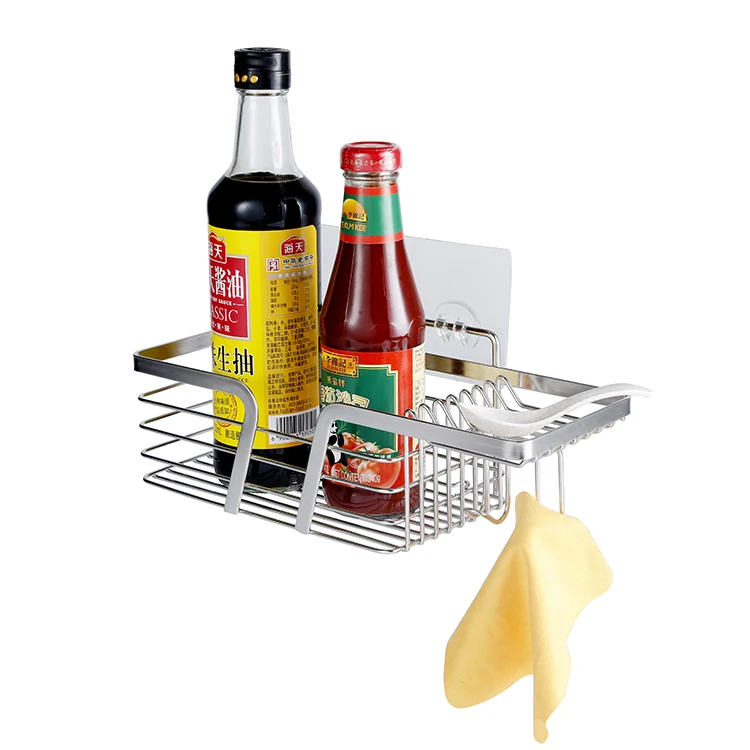 self adhesive wall mounted storage shelf bathroom rack with 2 clothes hook