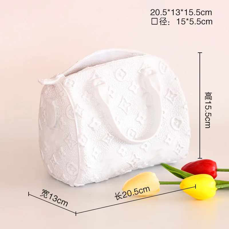 Nordic creative Morandi resin handbag flower vase dried flower arrangement luxury handbag vase for home living room decoration