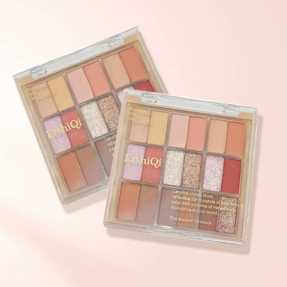 18 Colors Makeup Nude Colors Eyeshadow Palette ErshiQi Natural Nude Matte Shimmer Glitter Pigment Eye Shadow Palette Set