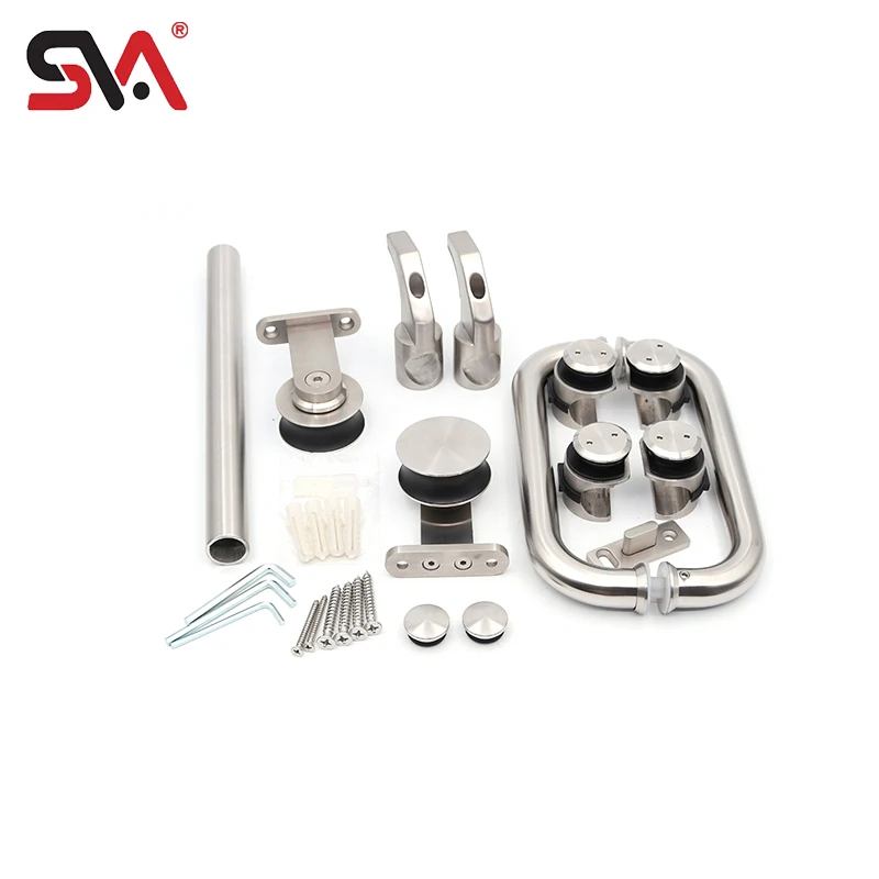 Modern Bathroom Shower Polished Satin Stainless Steel Material Wooden Frameless Sliding Door Hardware System Fitting