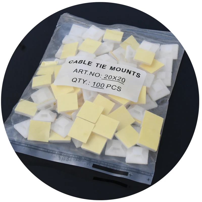 2023 New Product 20*20 mm Self Adhesive Cable Tie Mounts Wire Tie Base Holders