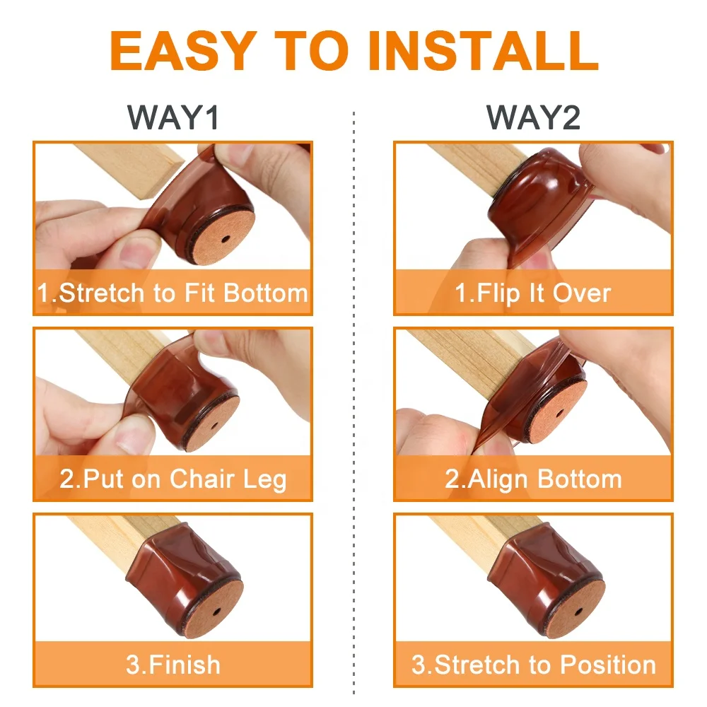 Amazon Hot 24PCS Furniture Silicone Protection Cover Round Brown Elastic Silicone Chair Leg Floor Protectors