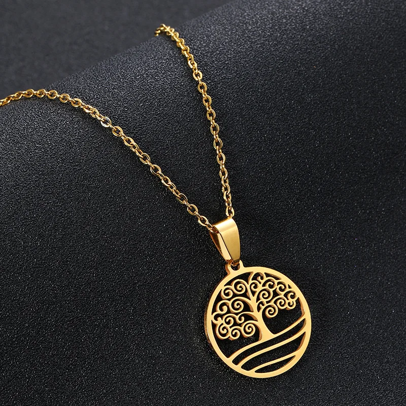 18K Gold Color Chain Necklace Jewelry Lift Tree Pendant Necklace For Women