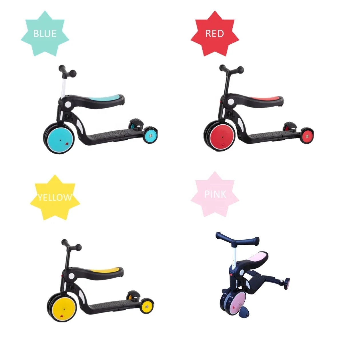 BEBELUX 3 in 1 ride on toy kids scooter balance bike baby tricycle with adjustable seat and handlebar