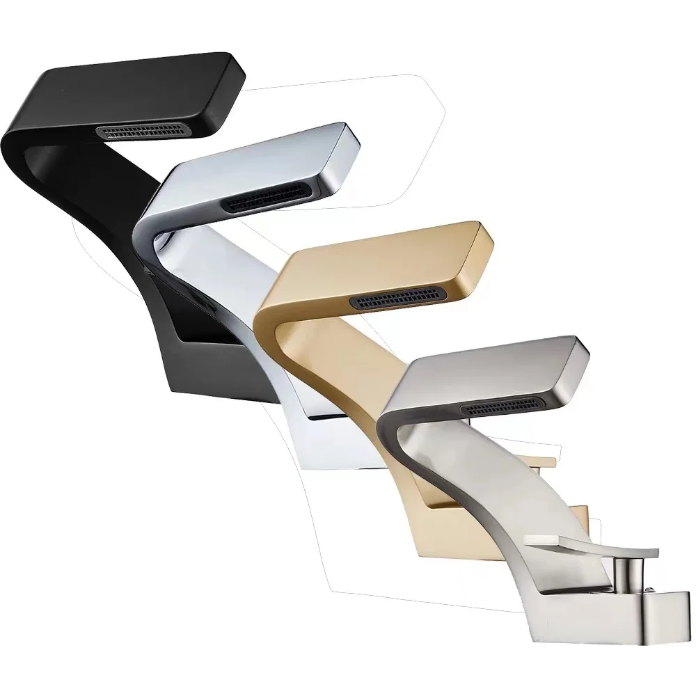 2022 Amazon Hot Sale Luxury High Quality Brass Matte Black Chrome Washroom Basin Mixer Taps Waterfall Bathroom Basin Faucets