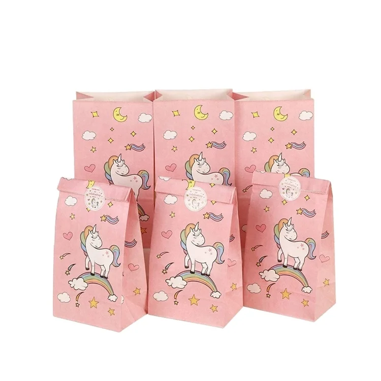 Wholesale eco recycled cute takeaway packaging custom character cartoon unicorn gift paper bag for kids