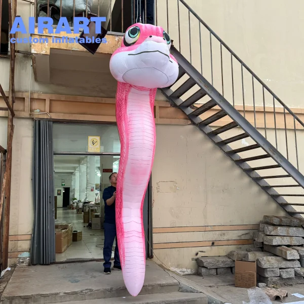 Pink inflatable cartoon hanging snake for party stage prop with led light