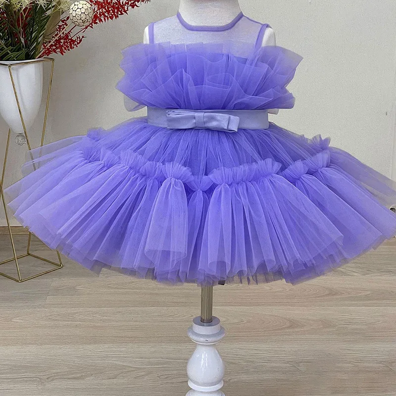 Toddler Kid Girls Princess Dresses Tulle Sleeveless Bow Birthday Flower Girl Dress Party Wedding Pageant Dress Up
