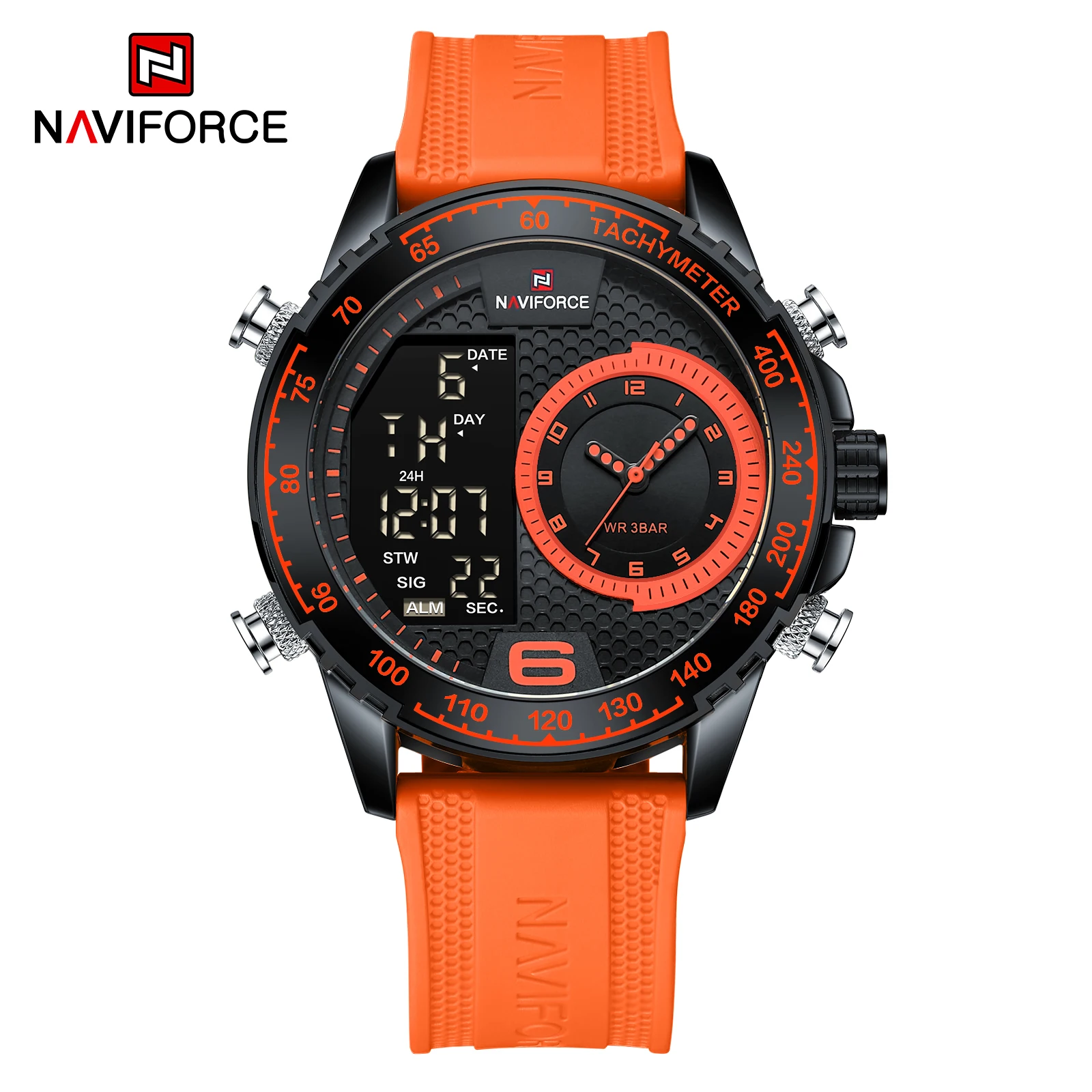 Мужские часы NAVIFORCE 9199T с силиконовым ремешком цифрово-аналоговые двойным дисплеем японским механизмом