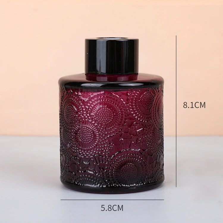 Wholesale 100ml Different Color Painted Cylinder Embossed Reed Diffuser Bottle for Fragrance Aroma