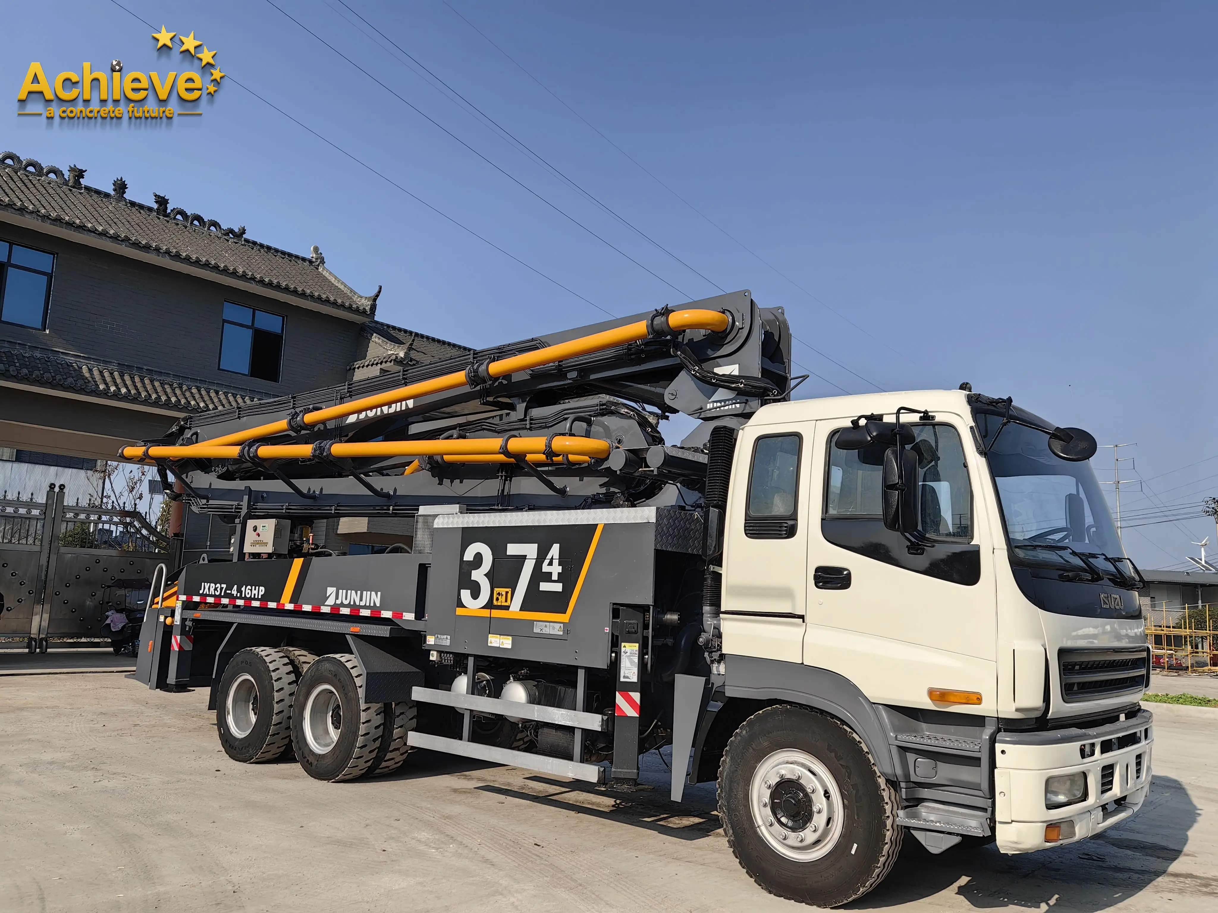 Achieve Junjin 37M Horizontal Reach 32M Used Concrete Pump Hose Best Selling Jxr37-4.16Hp Concrete Pump Truck