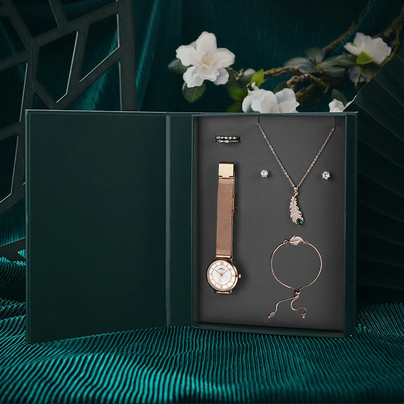 IBSO 2022 New Luxury Green Watch Set Gift For Women Jewelry Quartz Watches