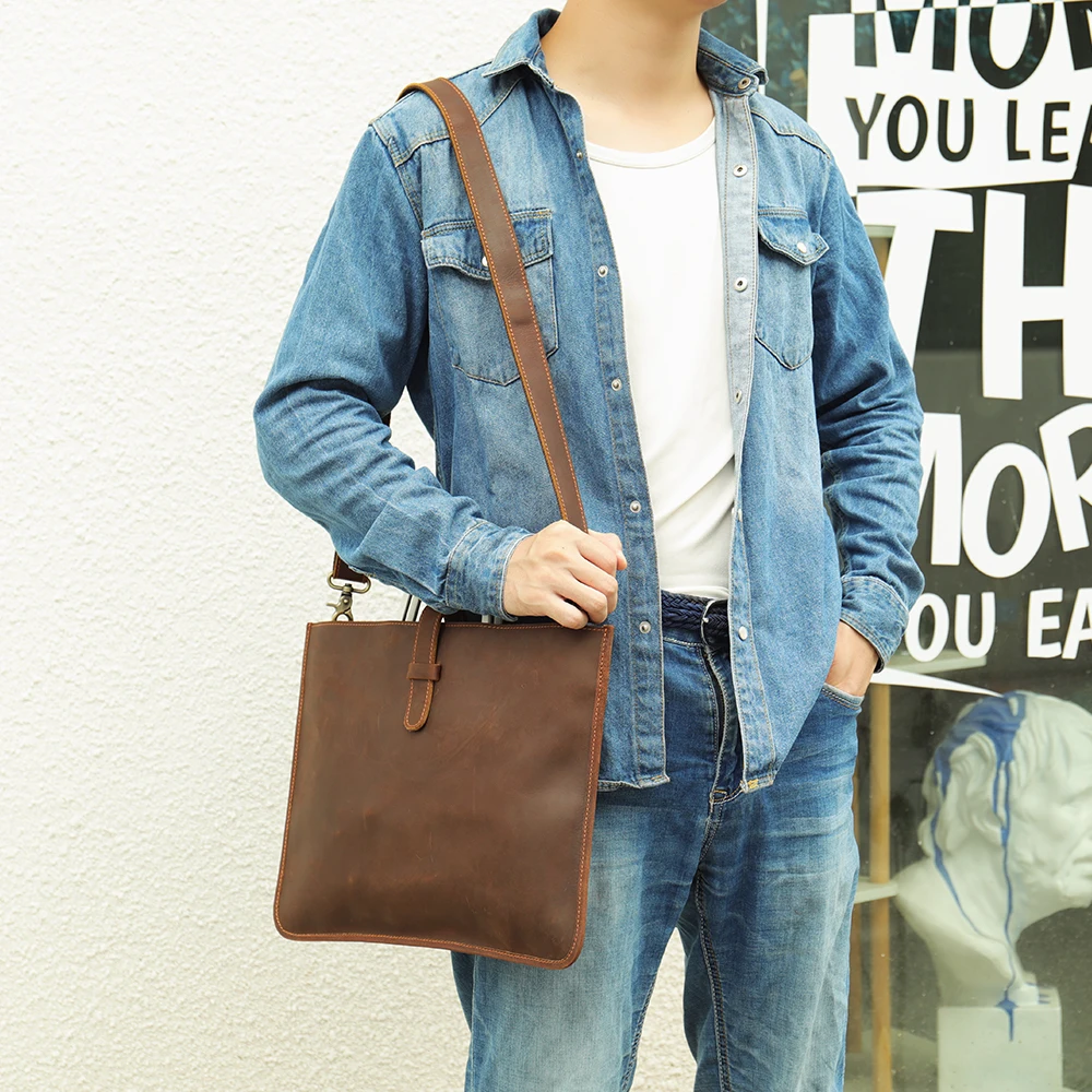 Marrant crazy horse leather laptop briefcase top handle luxury handbag messenger bag genuine leather briefcase for men