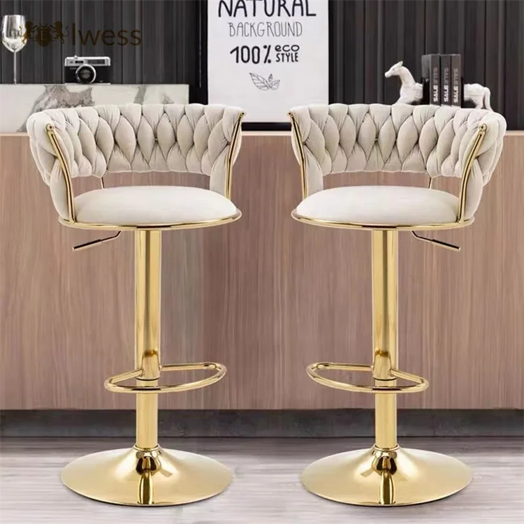 Light Luxury Lift Rotary bar Chair Simple Modern Hotel Front Desk Velvet Personalized Woven Metal Back High