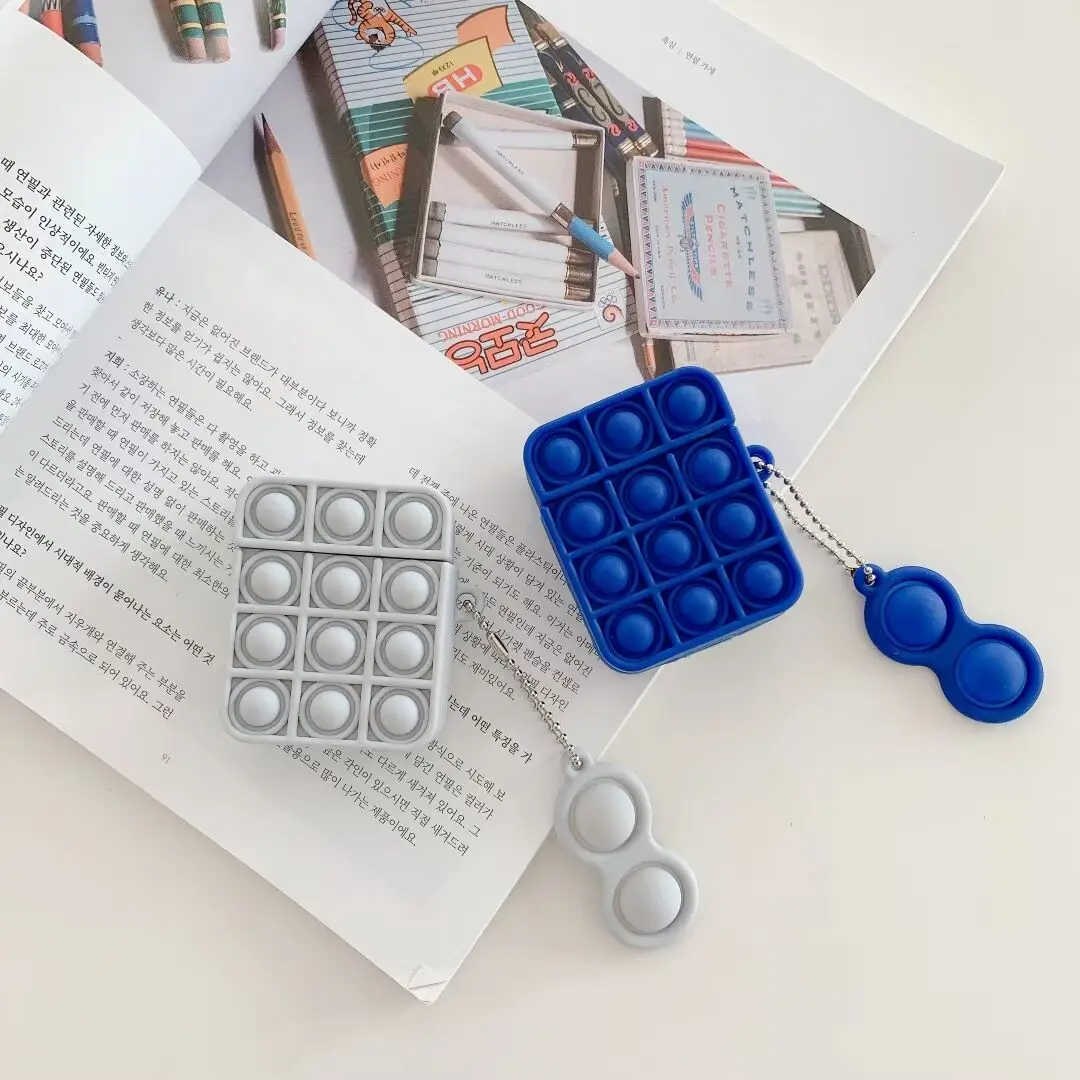 2021 Pop it Rubber Case for Airpods Pro, Silicone Shockproof Cover Push Bubble Fidget Toy Case for Airpods 1/2