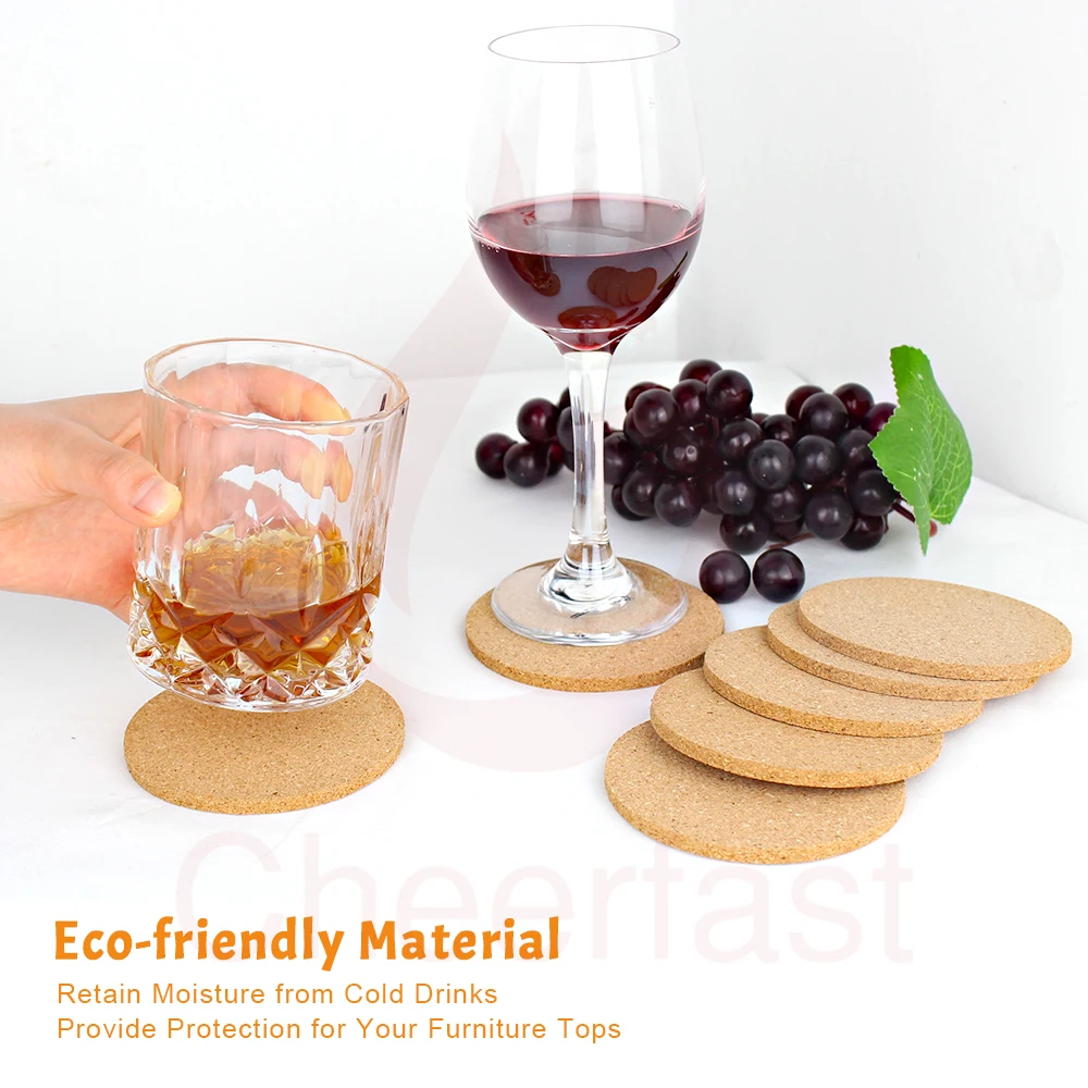 Thick Wooden Drink Coaster Plain Heat Resistant Reusable Drink Blank Cork Coasters Round Wooden Glasses Coaster