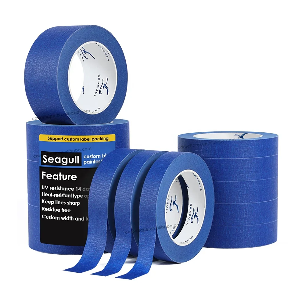 14 Days UV Resist Wall Sharp Line Blue Crepe Paper Masking Painters Medium Adhesive Tape For Wall Wood Painting