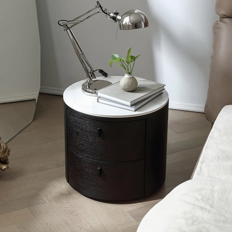Bed Room Furniture Cylinder Design Italian Style Luxury Minimalism Modern Ash Wood Bed Side Table