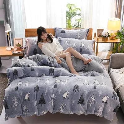 
Printed 100%Polyester brushed bedding set 3 piece polar fleece duvets covers bed sheets 