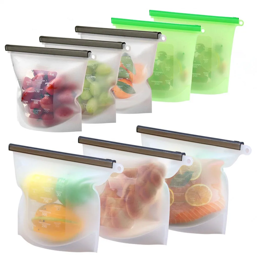 Reusable Snack Bags Silicone Food Bag 3 size Sealed and Leak Proof Freezer Safe Zip Lock Food Storage Bags