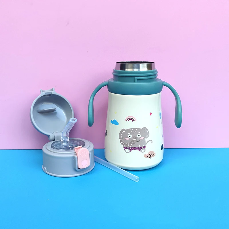 Cheap Cute 360ml Children Double Wall Vacuum Thermos Cup 316 Stainless Steel Insulated Travel Kids Water Bottle With Straw