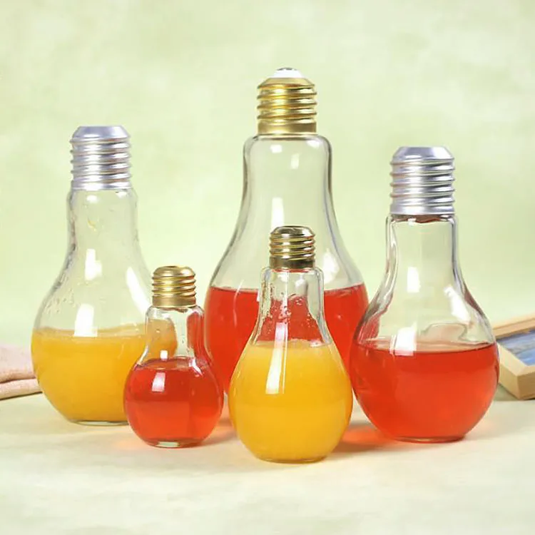 wholesale empty Light Bulb bottle Glass Beverage Tea Water Drink Bottle For Home Coffee Decor Gift