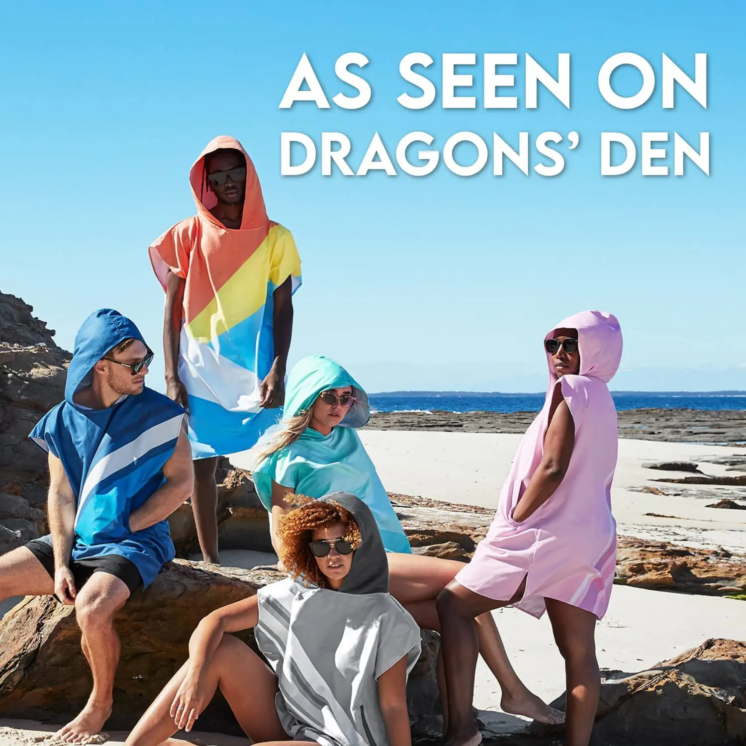 Adult Poncho - Hooded Towel with Deep Pockets, Changing Robe - for Beach & Pool - Super Absorbent, Quick Dry - Compact, Lightwei
