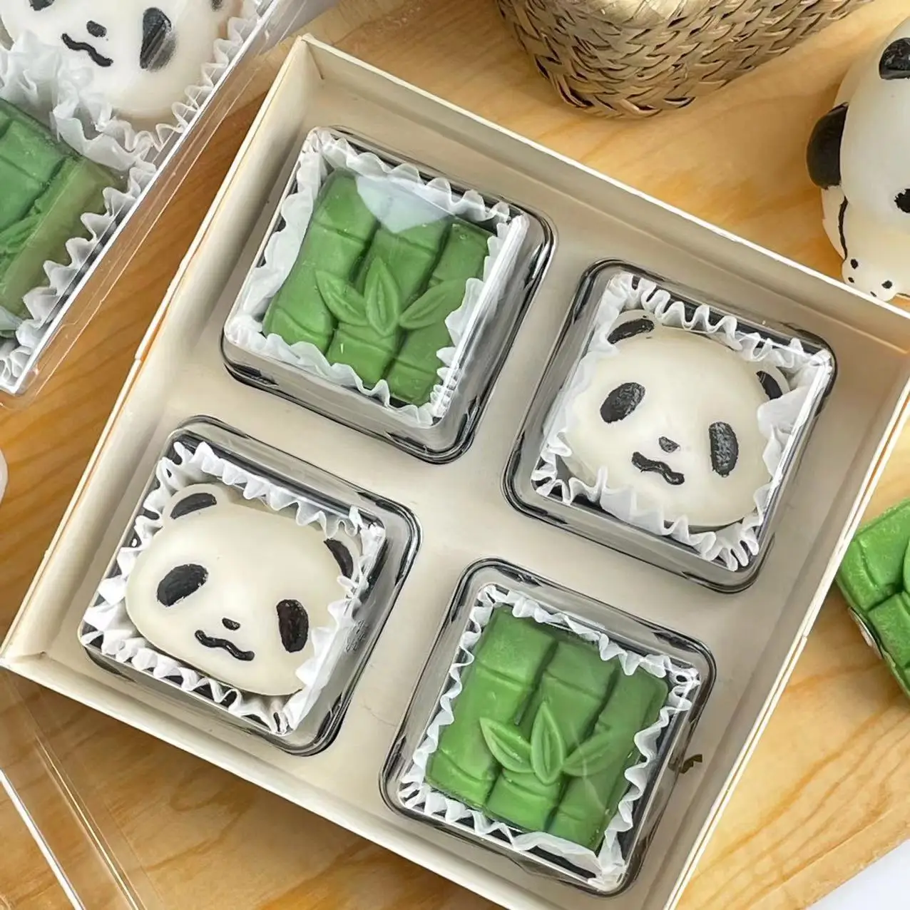 Luxury 4Pcs Chinese Style Bamboo Panda Shape Scented Candles for Gifts