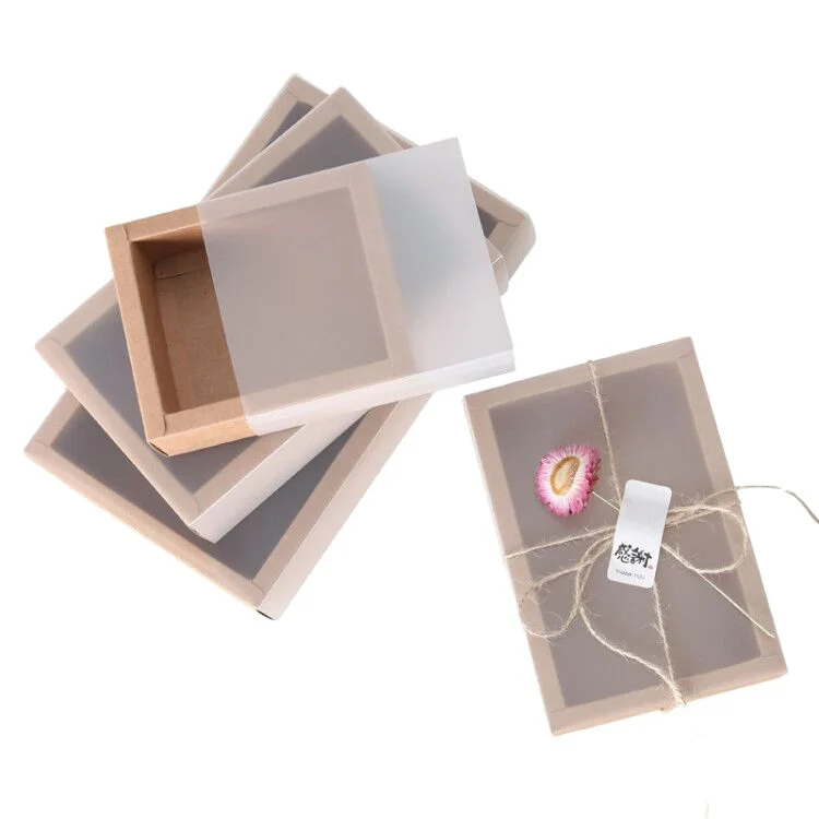 Kraft Paper Box Telescope Boxes Drawer Craft Paper Box Print Transparent in Stock Accept Customized with Window Custom Size Food