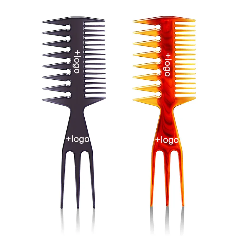 Custom Logo Retro Oil Head Comb Men Styling Double Tooth Comb Salon Plastic Wide Tooth Comb