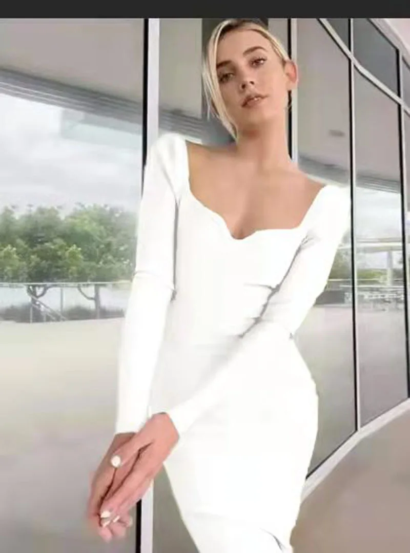Long sleeve sexy bandage dress high waist fashion star mid-length dress