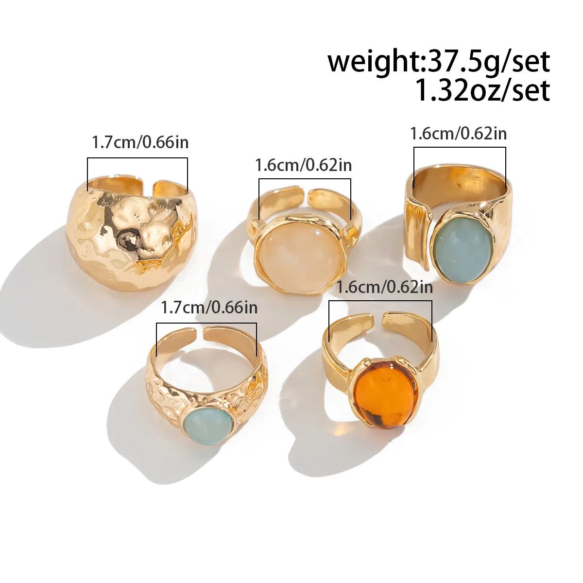 Fashion vintage inlay acrylic ring light luxury style irregular alloy ring