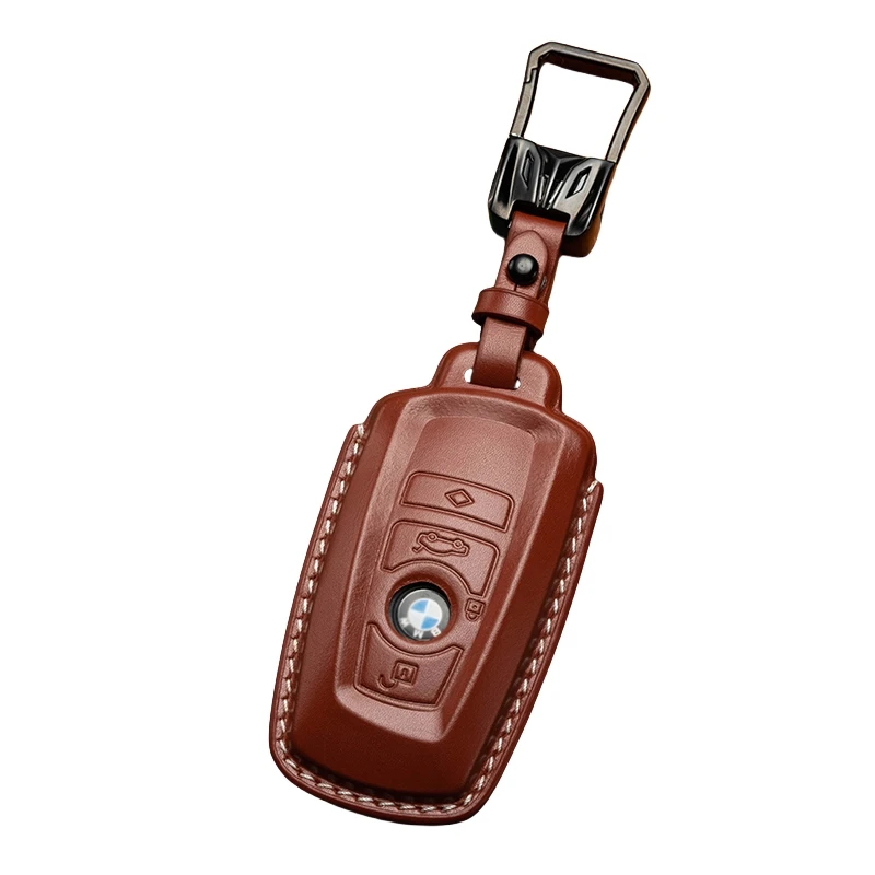 Factory Sell Remote Control Car Key Cover Bag Cow Leather Remote Control Key Case with Protective Buckle for Old BMW