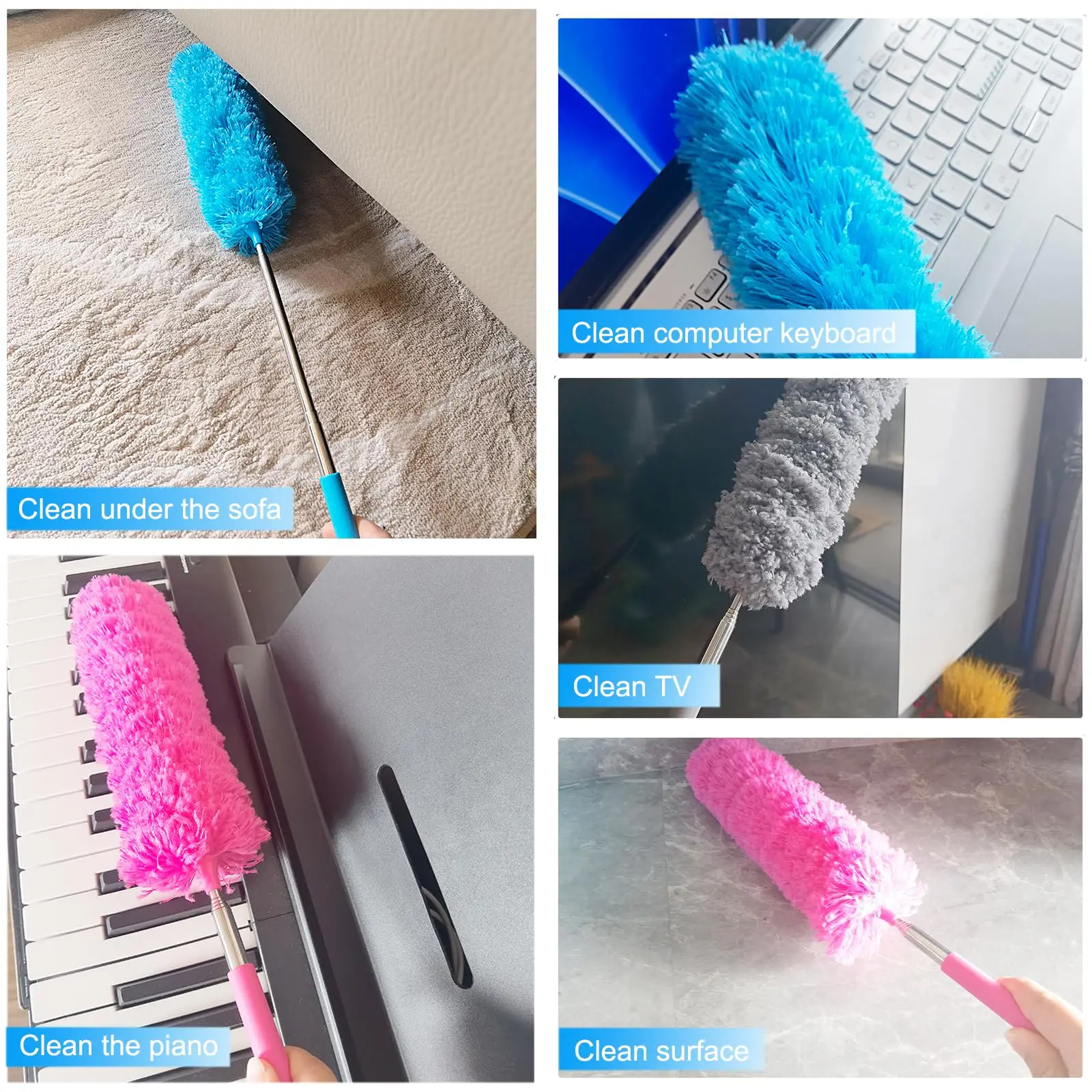 Extendable Telescoping Microfiber Duster Bendable Brush Washable Dusting Brush for Home Office Car gray